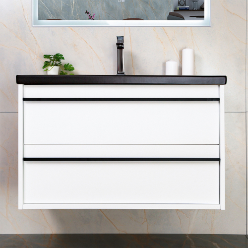 Тумба с раковиной AVS Графика 80 белая матовая с черной ручкой и раковиной Тумба с раковиной AVS Графика 80 белая матовая с черной ручкой и раковиной