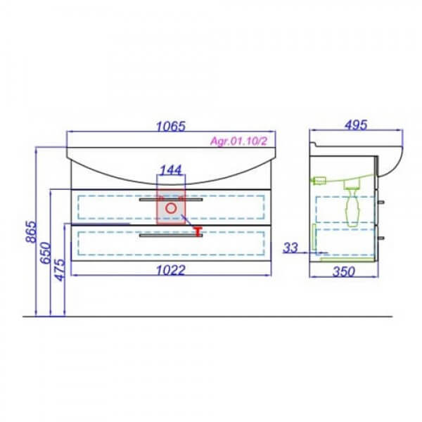 Тумба с раковиной 105 подвесная Аллегро Aqwella Agr.01.10/2 Тумба с раковиной 105 подвесная Аллегро Aqwella Agr.01.10/2