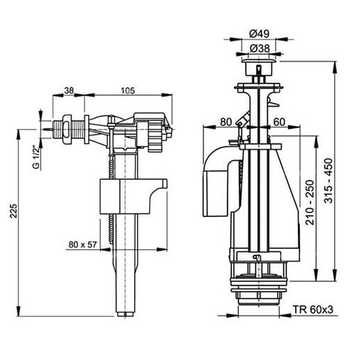 Арматура для унитаза 1/2 двойной смыв Alcaplast SA08