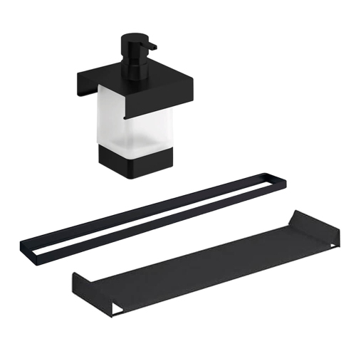 Комплект: Рейлинг 600мм+Модуль полочки+Модуль дозатора+2Модуль стакана ЧЕРНЫЙ INDA INDISSIMA BARRA