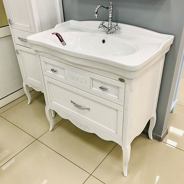 Тумба с раковиной ASB Wood Line Модерн 85 белая, патина серебро Тумба с раковиной ASB Wood Line Модерн 85 белая, патина серебро