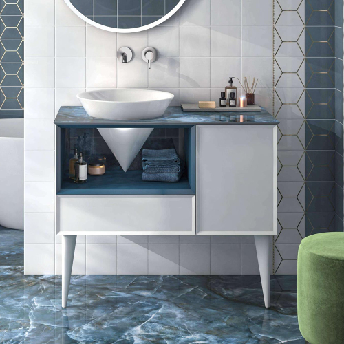Тумба с раковиной Kerama Marazzi Cono 97, белая-синяя матовая Тумба с раковиной Kerama Marazzi Cono 97, белая-синяя матовая