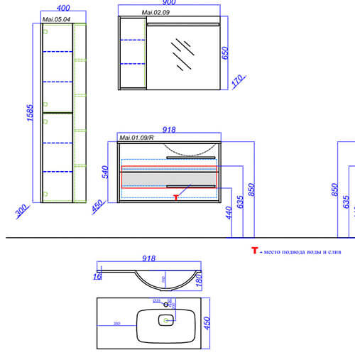 Тумба с раковиной 90 подвесная Miami Aqwella Mai.01.09/R Тумба с раковиной 90 подвесная Miami Aqwella Mai.01.09/R