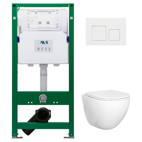 Комплект AVS 3в1: Инсталляция для унитаза 809-0006-7732C + Унитаз подвесной 801-0045-P-T2-GW + Клавиша смыва 809-0013-GW белая, квадратные кнопки Комплект AVS 3в1: Инсталляция для унитаза 809-0006-7732C + Унитаз подвесной 801-0045-P-T2-GW + Клавиша смыва 809-0013-GW белая, квадратные кнопки