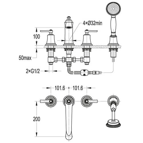 Смеситель на борт ванны Cezares Liberty LIBERTY-F-BVD4-01 хром Смеситель на борт ванны Cezares Liberty LIBERTY-F-BVD4-01 хром