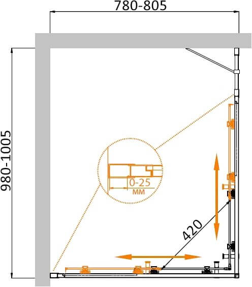 Душевой уголок Cezares Molveno MOLVENO-AH-21-80+20-C-Cr-IV 120x80 профиль хром, прозрачное стекло