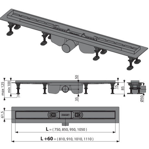 Водоотводящий желоб AlcaPlast APZ12-1050 Водоотводящий желоб AlcaPlast APZ12-1050