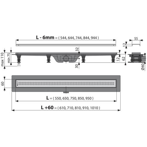Водоотводящий желоб AlcaPlast APZ 9 950M Водоотводящий желоб AlcaPlast APZ 9 950M