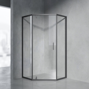 Душевой уголок AVS Трапеция Слим 100x100 профиль черный матовый, стекло прозрачное