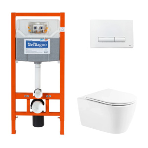Комплект BelBagno 3в1: Инсталляция BB001-120 + Унитаз подвесной BB105CHR + Кнопка смыва OLI Glam 139184 белая