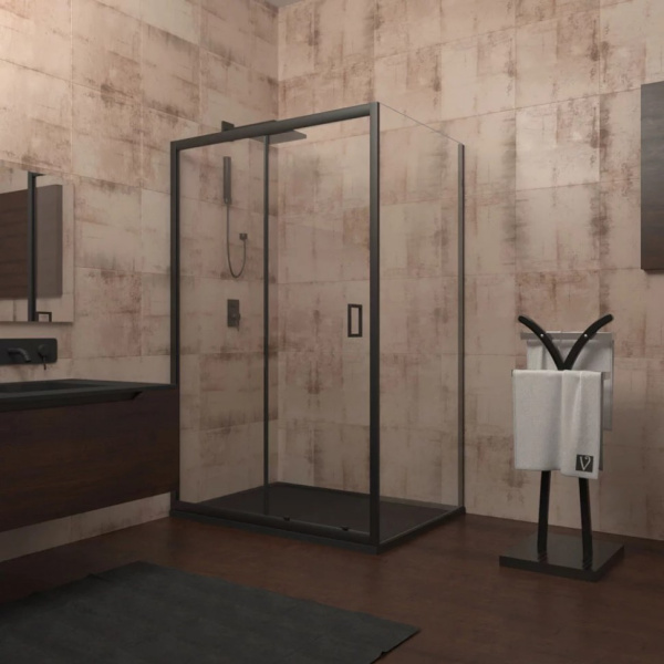 Душевой уголок Veconi Rovigo RV-040B 100x80 профиль черный матовый, стекло прозрачное