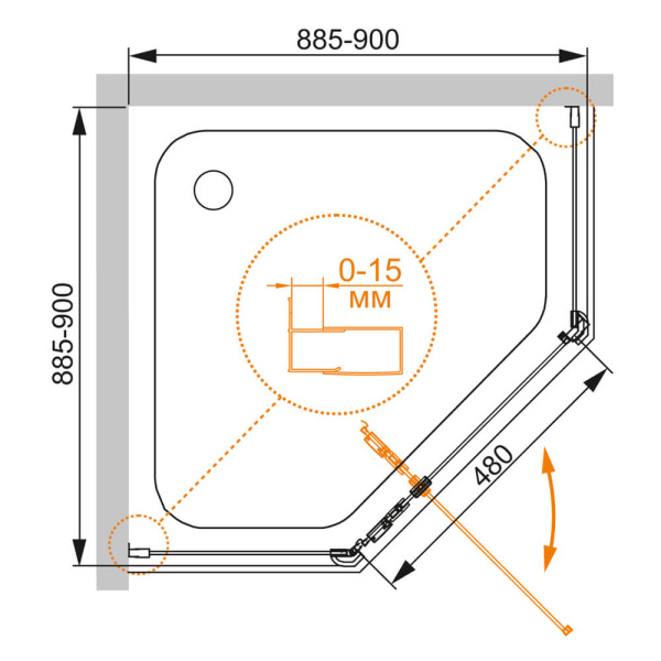 Душевой уголок Cezares Eco ECO-O-P-1-90-C-NERO 90x90 профиль черный, прозрачное стекло