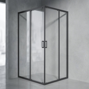 Душевой уголок AVS Слайдер Куб 90-100x90-100 профиль черный матовый, стекло прозрачное
