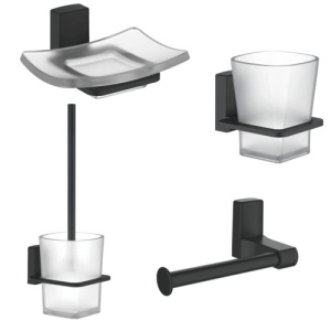 Набор Accoona 125F черный Стакан+Мыльница+Бумагодержатель открытый+Ершик