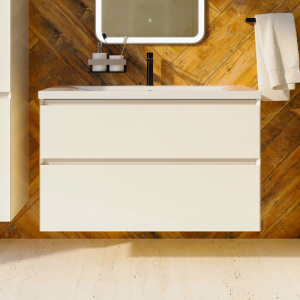 Тумба с раковиной AVS Гармония 100 айвори матовая (раковина 01 белая глянцевая)