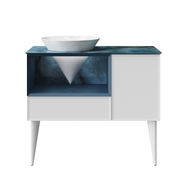 Тумба с раковиной Kerama Marazzi Cono 97, белая-синяя матовая Тумба с раковиной Kerama Marazzi Cono 97, белая-синяя матовая