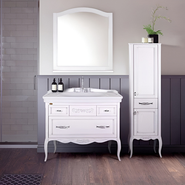 Тумба с раковиной ASB Wood Line Модерн 105 белая, патина серебро Тумба с раковиной ASB Wood Line Модерн 105 белая, патина серебро