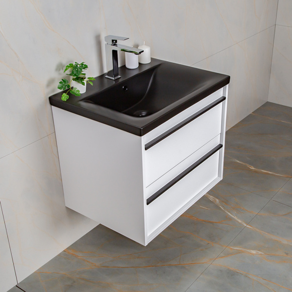 Тумба с раковиной AVS Графика 60 белая матовая с черной ручкой и раковиной Тумба с раковиной AVS Графика 60 белая матовая с черной ручкой и раковиной
