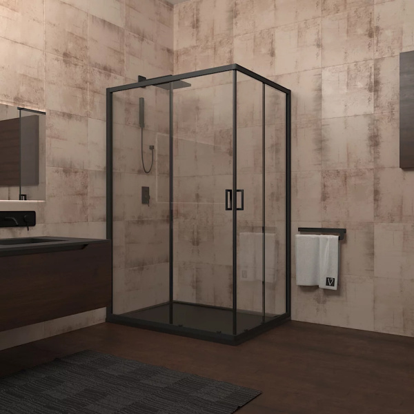 Душевой уголок Veconi Rovigo RV-14 100х80 профиль чёрный матовый, стекло прозрачное