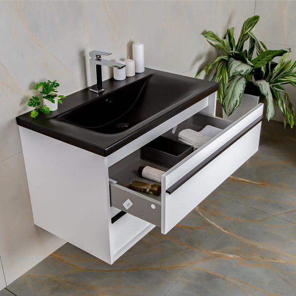 Тумба с раковиной AVS Графика 80 белая матовая с черной ручкой и раковиной Тумба с раковиной AVS Графика 80 белая матовая с черной ручкой и раковиной