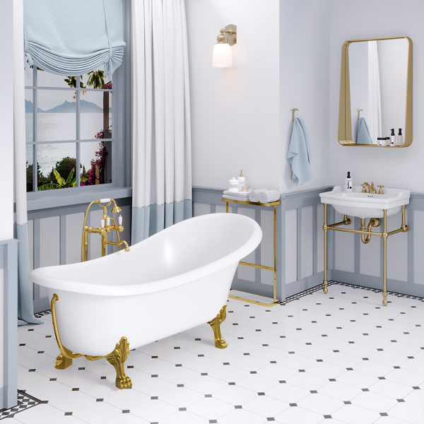 Ванна из искусственного камня Aqua de Marco Edelweiss 170x80 белая с ножками золото Ванна из искусственного камня Aqua de Marco Edelweiss 170x80 белая с ножками золото