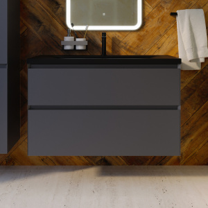Тумба с раковиной AVS Гармония 100 антрацит матовая (раковина 01 черная матовая)